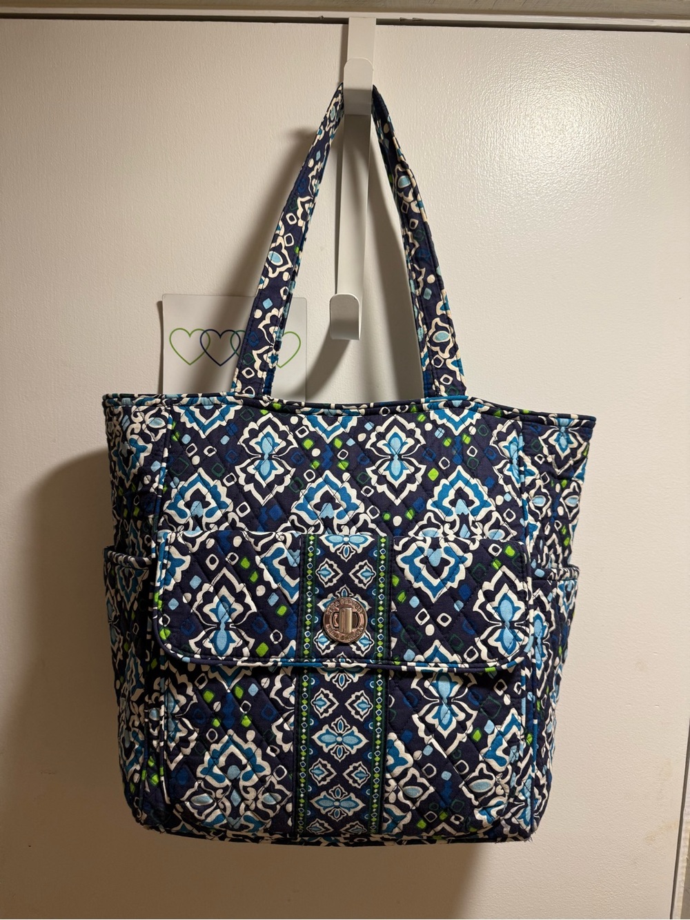 Vera Bradley Quilted Turn Lock Tote Bag. Blue and white. And Good used condition
